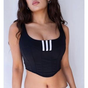 Frankie Collective Upcycled Curve Bustier Crop Top Black Adidas Reworked Small